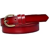 100% Genuine Leather Gold Buckle Burgundy Slim Women's Belt, 3cm; 3cm-KDN-02-BorDo.Plain