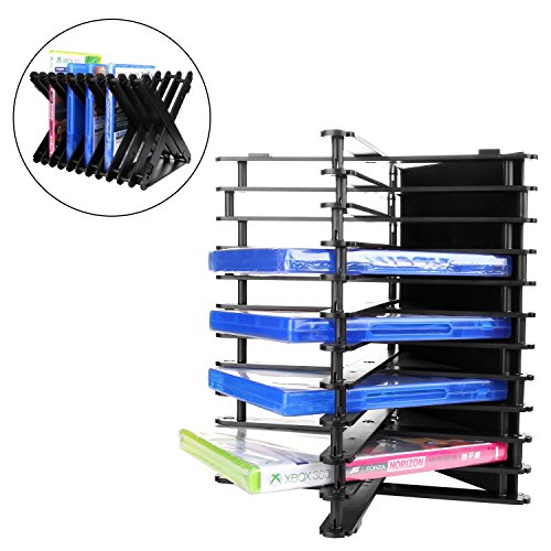 Preisvergleich Produktbild LeSB Spiele Halter Halterung, Nestable Spiel CD Halter Compact Game Tower, Faltdisc Aufbewahrungsständer Halter Halter CD DVD Lagerregal für PS4, PS4 Pro, Xbox One, Xbox 360, DVDs Videospiele