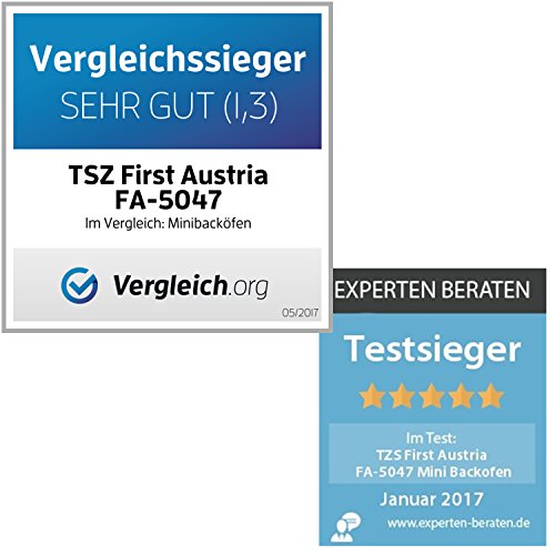 TZS First Austria – 60 Liter Mini-Backofen mit Krümelblech | Innenbeleuchtung | Drehspieß | Umluft-Funktion | Platz für 2 Pizzen auf einem Gitterrost | Doppelglastür | Mini-Pizza-Ofen - 7