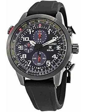 Seiko Ion Flight Solarbetriebener Chronograph Schwarzes Silikonband Schwarzes Zifferblatt Herren-Armbanduhr SSC371
