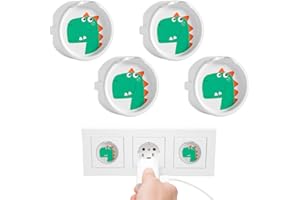 KEWUF Confezione da 4 copriprese per bambini, copri prese corrente bambini con motivo dinosauro in silicone, antipolvere, a prova di bambino (bianco).