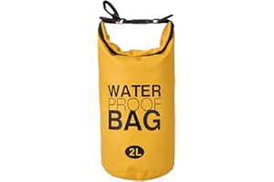 LYDNKIM Sac étanche 2L/5L/10L/20L - dry bag en PVC avec fermeture à enroulement et sangle réglable pour kayak, bateau, natation, camping, pêche, randonnée et les sports nautiques (Jaune, 2L - Sangle simple)