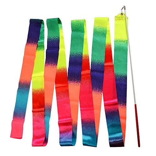IDEALEBEN 2er Schwungband Gymnastikband Rhythmikband mit Stab passt gut zum Jonglieren, Tanzen, Musikunterricht, Spielen... Viel Spaß damit!!