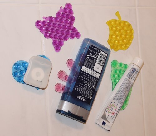 5 Saugnapfsticker Duschgelhalter – Saugnäpfe an Beiden Seiten – Befestigung ohne Bohren – Regalersatz Bad Dusche Küche - 2