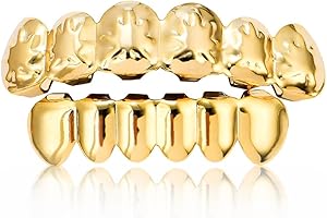 SSYANG ZähneGrills Goldzähne, Ahornblatt Goldene Hip Hop Zähne, Gold Zähne Hip Hop, Zahnspangen Top Und Bottom Grill Cap, für Männer Und Frauen Tanz, Party, Halloween, Bühne, Rollenspiele