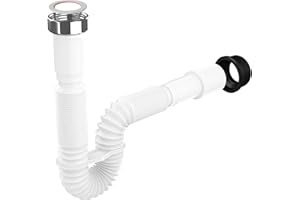 MYLAVABO Flexibler Siphon/Ablaufschlauch 1 1/4" Siphon für Waschbecken, Röhrensiphon aus Kunststoff | 5/4"- Ø 32/40mm, Ablaufgarnitur für Waschtisch, Ausziehbar von 39-83 cm