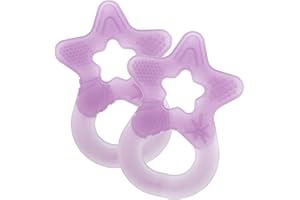 Dentistar Teether Set of 2 - Teether for Babies & Toddlers from 3 Months - Baby Teether with Soft Material Handle for Teething Aid & Massage - Made in Germany - Purple