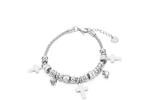 XINYIXIN Ouran Braccialetto da donna in acciaio inox in maglia popcorn, con ciondoli e cristalli, idea regalo per amici