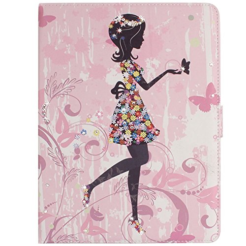 Für iPad 2 Hülle,Für iPad 3 Schutzhülle Tasche Case - Funyye Smart Cover Leder Case Schutz Hülle Tasche Für iPad 4,[Blume Fee Mädchen Kristall Diamant Muster] PU leder Kunstleder Schutzhülle Tasche mit Ständer Für iPad 2/3/4 + 1x Stylus Pen - Kleider Prinzessin