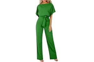 HOOUDO Jumpsuits for Women UK Elegant Summer Short Sleeve Playsuits Ladies Plain Casual Wide Leg Pant Belted Romper Formal Wedding Overalls Baggy One Piece Outfits Dungarees