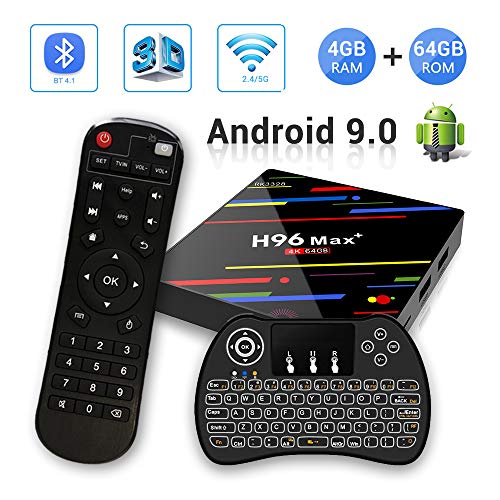 QPLOVE Max+ Android 8.1 TV Box 4 Go RAM 64 Go ROM RK3328 Quad Core / H.265/ LAN 100/WiFi 2.4+5.0GHz/BT 4.0/H.265/HDR Compatibilité 3D 4K Full HD avec télécommande Mini Clavier sans Fil