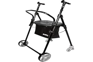 QUERALTÓ Camminatore per anziani in acciaio pieghevole con freni posteriori con cestello sedile e schienale nero