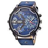 Holeider 2018 Luxus Edelstahl Uhren Uhr Leder Datum Analog Quarz Herren Armbanduhren Schwarz Blau für Männer (Blau)