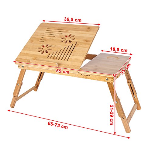 Songmics Neu Laptoptisch Betttisch Notebooktisch Notebook Lese Tisch aus Bambus mit Kühler 55 x 35 cm LLD003 - 7