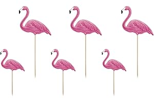 PartyDeco Lot de 6 décorations sur picks flamants roses pour fête à thème hawaïen Aloha, bois, rose