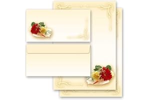 20 pezzi Set completo Fiori & Petali, Amore & Matrimonio, BOUQUET DI FIORI 10 fogli di carta da lettera e 10 buste DIN LANG (senza finestra) | Paper-Media