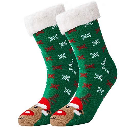 Goodstoworld Chaussons Chaussettes Cadeau de Noël Rouge Chaud Confortable Fuzzy Doublé Polaire d'hiver pour Femmes Filles Adolescentes