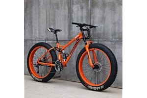 AMITD Adult Mountain Bikes, 24 Inch Fat Tire Hardtail Mountain Bike, Dual Suspension Frame and Suspension Fork All Terrain Mountain Bike,Orange,21 Speed