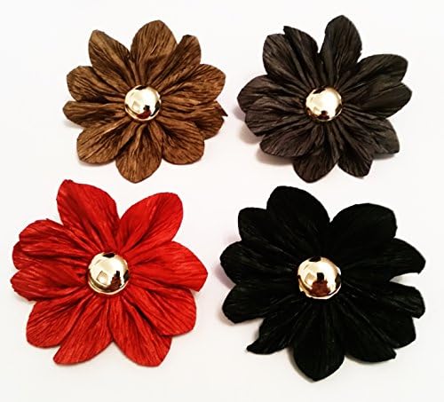 4 BROCHES/Pins Large Multicolor Flowers Design with Button Gold (Bisuteria) High Quality (9 x 9 cms)