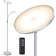 OUTON LED Floor Lamp with Reading Lamp, Mother/Father Parent & Child Uplighter and Spotlight Design Floor Lamp, Dimmable Standing Lamp, Remote Touch Control for Living Room Bedroom Office, Silver Grey