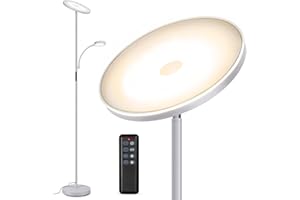 OUTON LED Floor Lamp with Reading Lamp, Mother/Father Parent & Child Uplighter and Spotlight Design Floor Lamp, Dimmable Standing Lamp, Remote Touch Control for Living Room Bedroom Office, Silver Grey