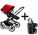 Bugaboo 2015 Buffalo Stroller Complete Set in Black/Red Canvas Fabric Set + Bugaboo Cup Holder by Bugaboo