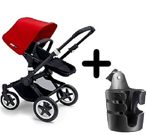Bugaboo 2015 Buffalo Stroller Complete Set in Black/Red Canvas Fabric Set + Bugaboo Cup Holder by Bugaboo