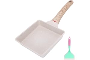Bobikuke Poêle Omelette Japonaise, Tamagoyaki Poêle Rectangulaire en Aluminium Antiadhésive, Poêle à Frire avec Spatule en Silicone (Blanc)