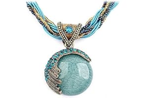 zhixuan Bohemian Stone Pendant Necklace Turquoise Pendant Necklaces Sand Beach Beaded Multi-layer Chain Braided Necklace for Women and Girls Friendship Gift Jewelry