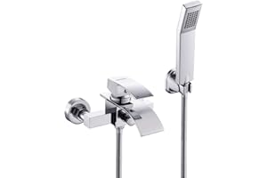 BONADE Badewannenarmatur mit Handbrause, Wannenarmatur mit Brause mit Wasserfall Auslauf, Mischbatterie Badewanne Armatur inkl. Wandhalterung, Badewannenarmatur Wasserfall, Wandmontage - Chrom