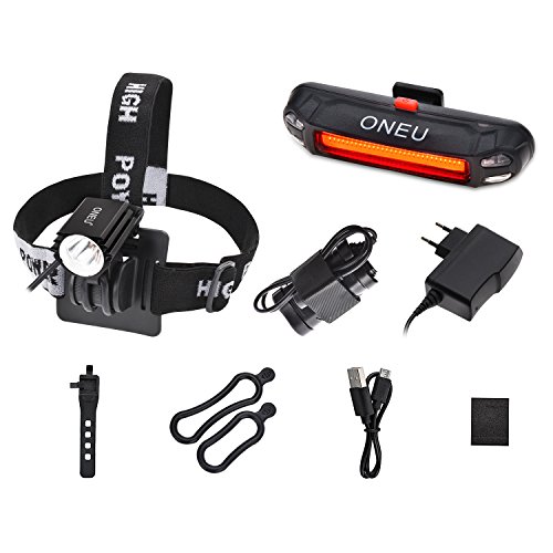ONEU Fahrradlicht Sets, Cree XM-L2 LED1800 Lm Frontlichter Scheinwerfer & LED Fahrrad Rücklicht, Ultra Hellen Wiederaufladbar Wasserdicht Sport Fahrradbeleuchtung set - 5