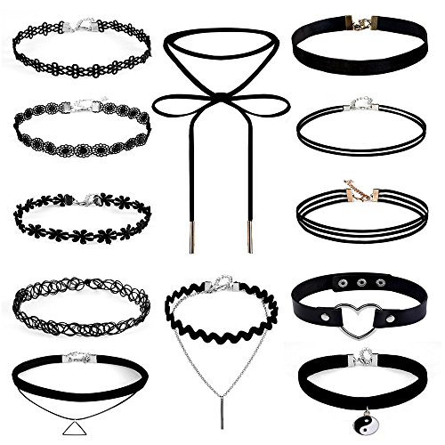 Longra 12 piezas de collar de estrangulación Set Stretch Velvet Classic Gothic Tattoo Lace Choker