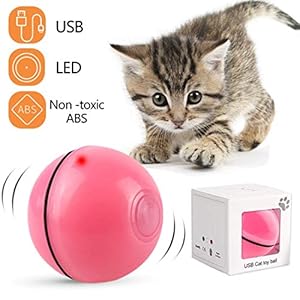 Bola de Gato, Juguetes para Gatos Pelotas, Carga USB Bola Giratoria Automática, Bola Eléctrica de 360 Grados Juguete Interactivo con luz LED para Ejercicio Animal Doméstico Gatos y Perros (Blanco)