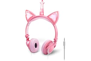 ONTA Kopfhörer Kinder,Katzen Einhorn Kopfhörer mit Leuchtenden LED Katzenohren,Faltbarer Leichter Kinderkopfhörer, 3,5mm Audio Anschluss,Verstellbares Headset mit Lautstärkeregelung für Tablets