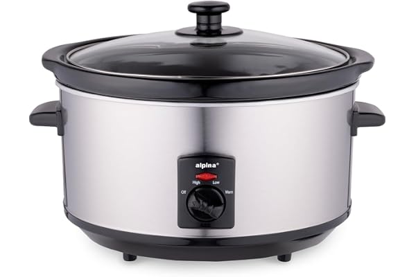 Alpina Mijoteuse Electrique - 3,5 litres - 3 Niveaux de Chaleur - Ceramique/Inox, Argenté