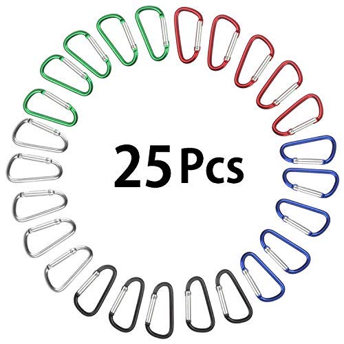 Snncan Mousqueton Porte Clé, [25 Pcs] Multifonctionnel de Plein air des Sports Mousqueton Boucle pour Sac de Montagne/Tente/Hamac/Clé/Camping