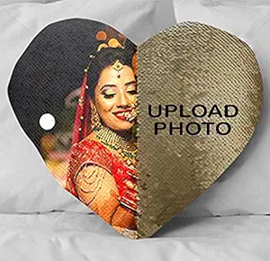 DREAMVIO Personalized 1 Magic Photo Heart Shape Cushion/Pillow (16x16 Inches , Golden)