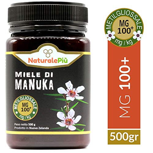 Miel de Manuka 100+ MGO 500g | Producida en Nueva Zelanda, activa y cruda, 100% pura y natural | Metilglioxial probado | NATURALEPIÙ