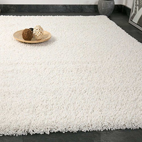 VIMODA prime1000 Shaggy Hoch-/Langflor Teppich, Modern für Wohn-/Schlafzimmer, Polypropylen, weiß, 120 x 170 cm - 2
