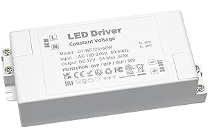ZAKVOP 12V LED Driver, 60W 5A LED Transformer 240 to 12V, Constant Power Supply, Compact LED Light Adapter for G4 GU5.3 MR11 MR16 LED Strips Light Power Supply