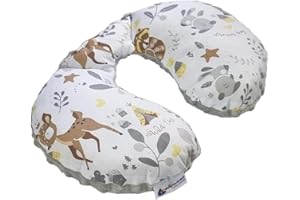Medi Partners Cuscini da Viaggio Bambini Cuscino per Collo Seggiolino Auto - 100% Cotone Minky Bambino Poggiatesta Cervicale Testa Neonato Aereo Pillow (Cervo con Minky grigio)