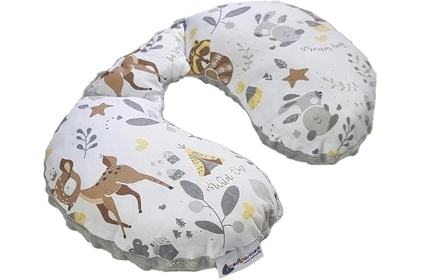 Medi Partners Coussin Voyage Enfant de Cou pour Bebe Repose Tete Voiture Oreiller Voyag - 100% Coton/Minky Oreill Cale Nuque Tour du Voiture Avion Bébé (Cerf avec Minky Gris)