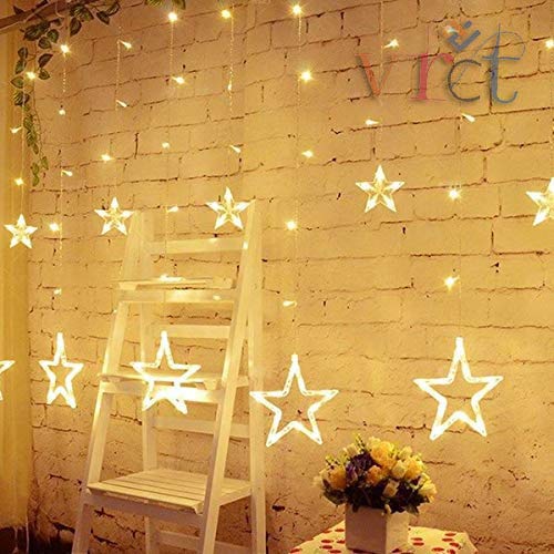 VRCT 138 LED 12 Stars Plastic Star Curtain String Lights with 8 Modes Hanging for Decoration (Warm White) - Image 8