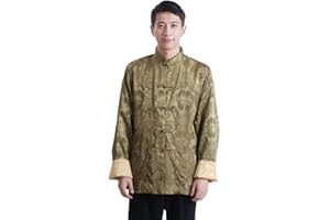 Meijunter Mens Chinese Clothing Tang Suit - Wing Chun Shaolin Tai Chi Traditional Costume Martial Arts Kung Fu Long Sleeve Both Sides Jacket Shirt Uniform