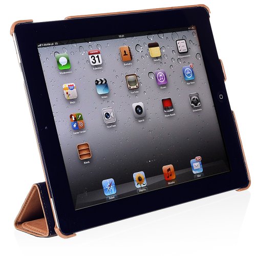 StilGut Couverture Case Tasche aus feinstem Leder für Apple iPad (3. und 4. Generation) unterstützt Smart-Cover Funktion, Cognac Vintage - 4