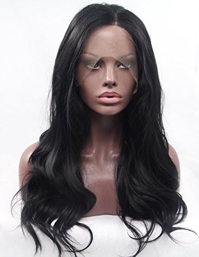 VANGEL Natural Black Lace Front Wig Long Natural Wavy Soft Fiber Hair Glueless Synthetic Wigs For Women Heat Resisitant 18 inches