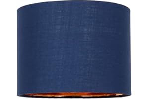 Modern and Stylish Midnight Navy Blue Cotton Fabric Small 8" Drum Lamp Shade with Shiny Copper Inner - 40watt Maximum by Happy Homewares