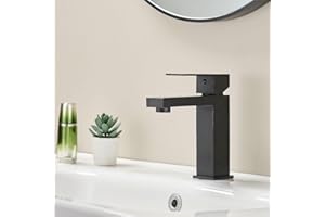 Maynosi Rubinetto Bagno Lavabo Nero Opaco, Rubinetti per Bagno Quadrato, Miscelatore per Lavandino Bagno, Rubinetti Monocomando Stile Moderno, Include Tubi Flessibili