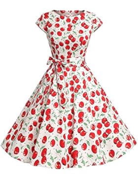Amlaiworld Damen Frühling sommer Hepburn Baumwolle kleid blumen drucken Mini Kleider elegant Retro Frucht abendkleider...
