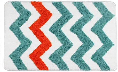 TideTex Simple Chevron V Shaped Printed Area Rug Super Soft Plush Wave Design Batnroom Non-slip Foot Pad Front Door Mat Carpet Water Absorption Durable Rug (45cmx65cm,Orange+Green)